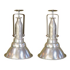 Pair of Large Aluminum Industrial Lights from Belgium