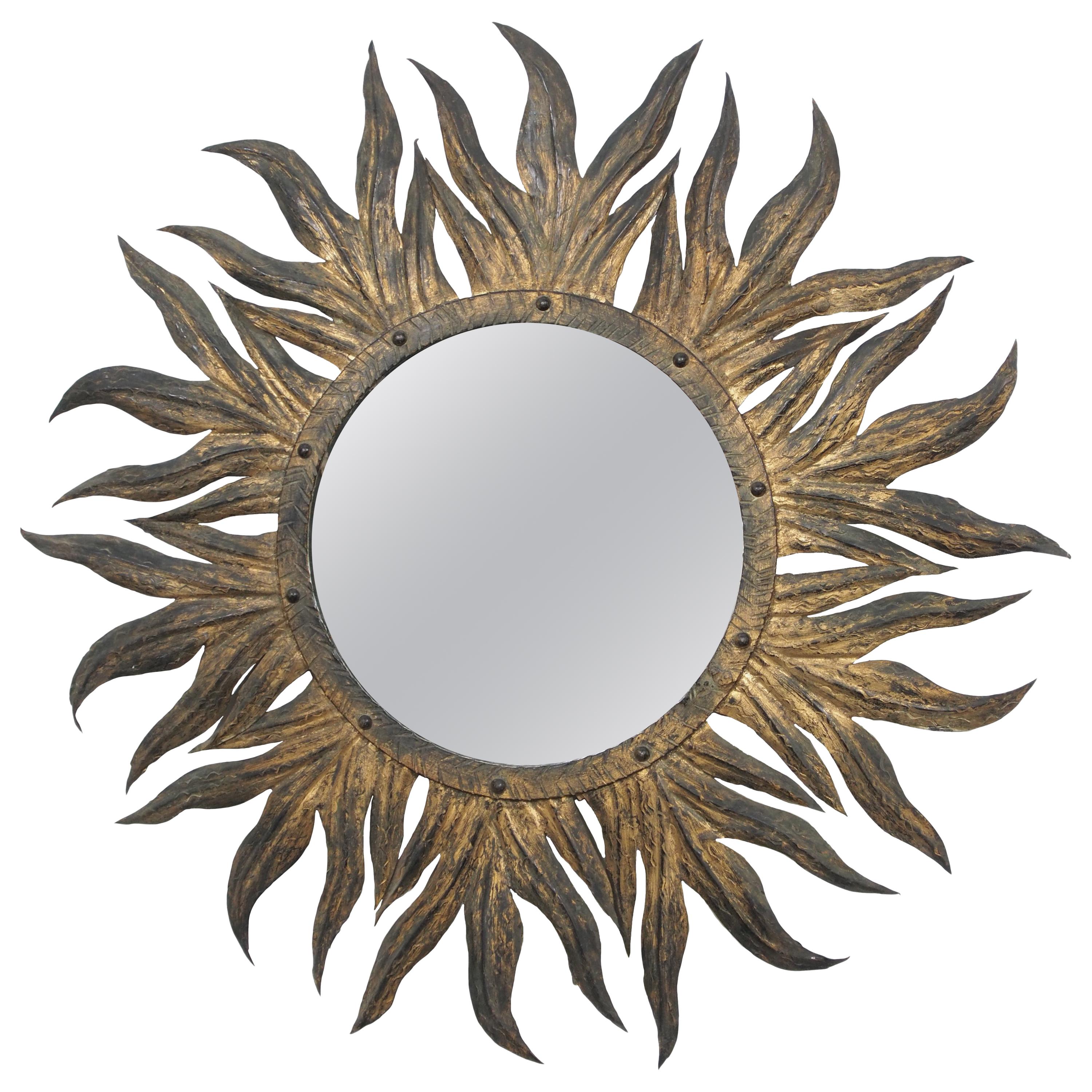 Vintage Metal Italian Gilded Sun Mirror