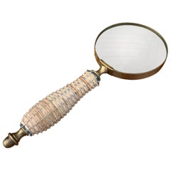 Vintage Rattan and Brass Magnifying Glass