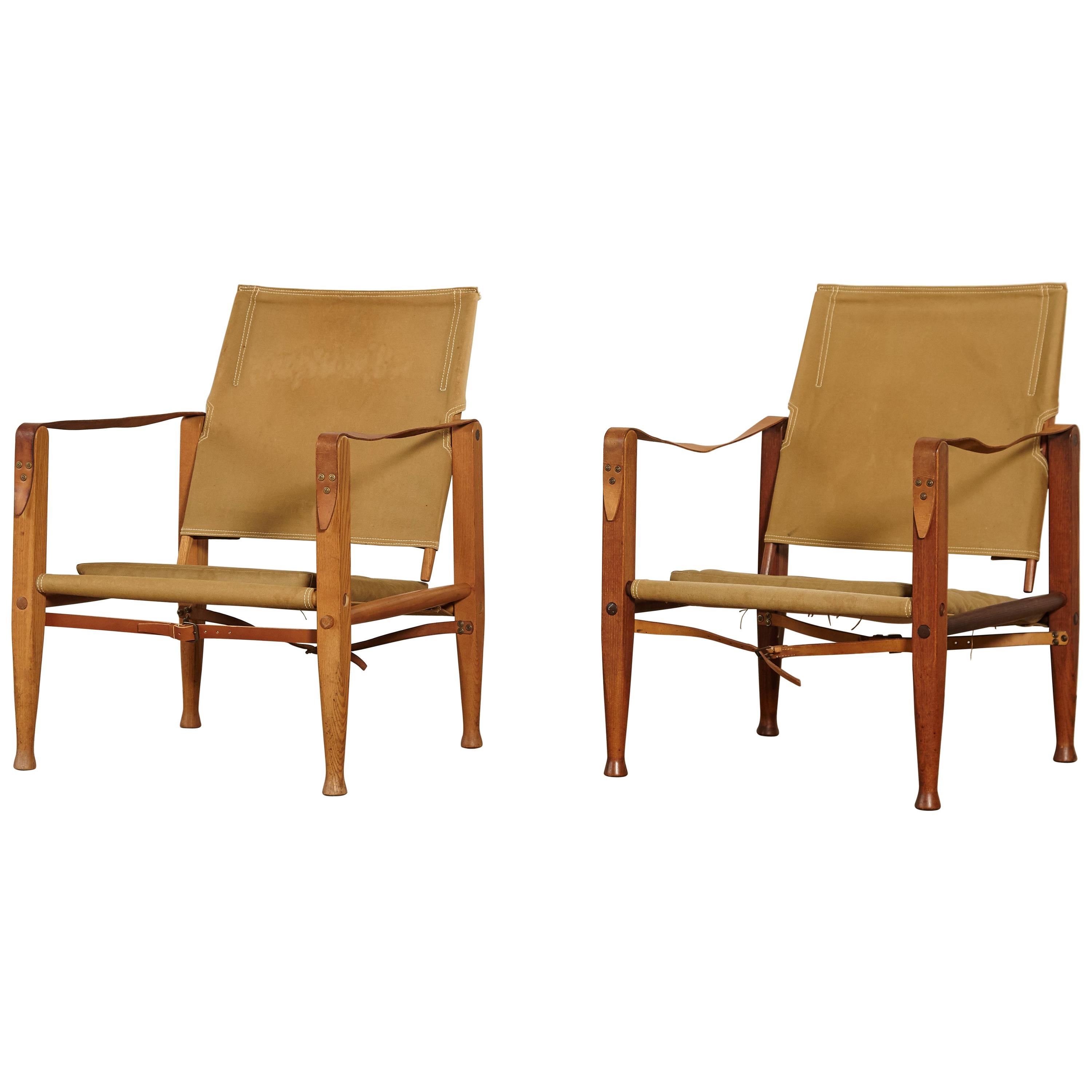 Two Kaare Klint Safari Chairs in Canvas, Made by Rud Rasmussen, Denmark, 1960s