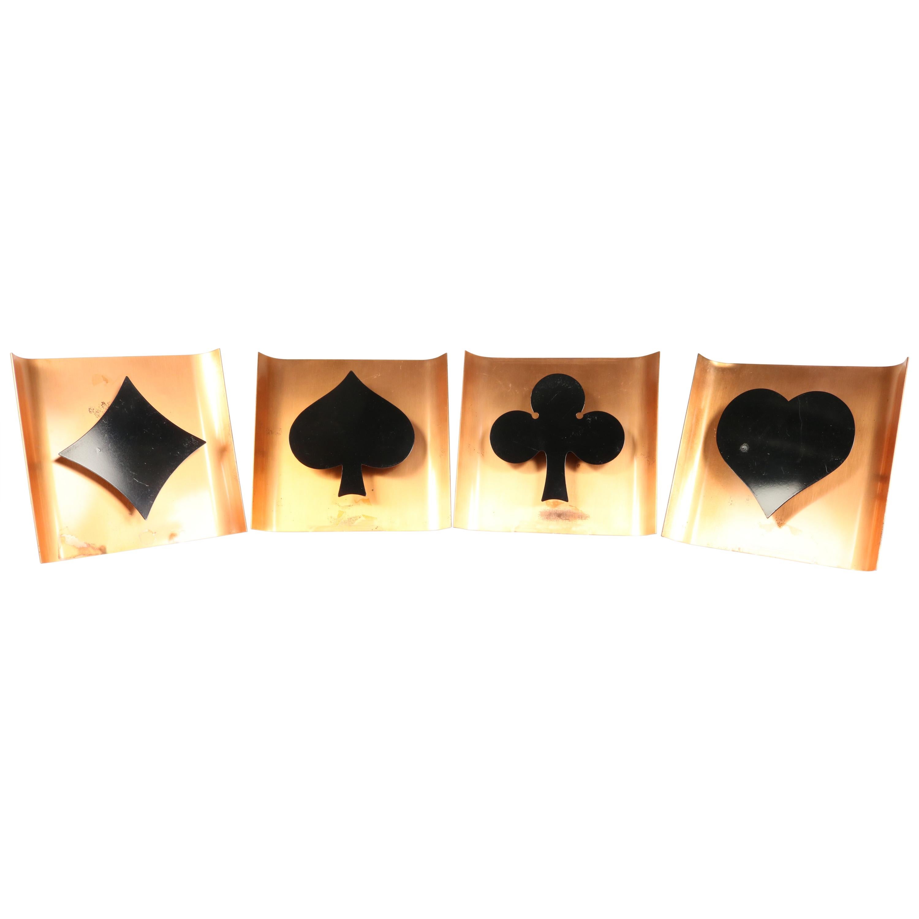 Wall Lamp Set of 4 Poker Card Symbols Copper Vintage 1960s Playing Cards For Sale