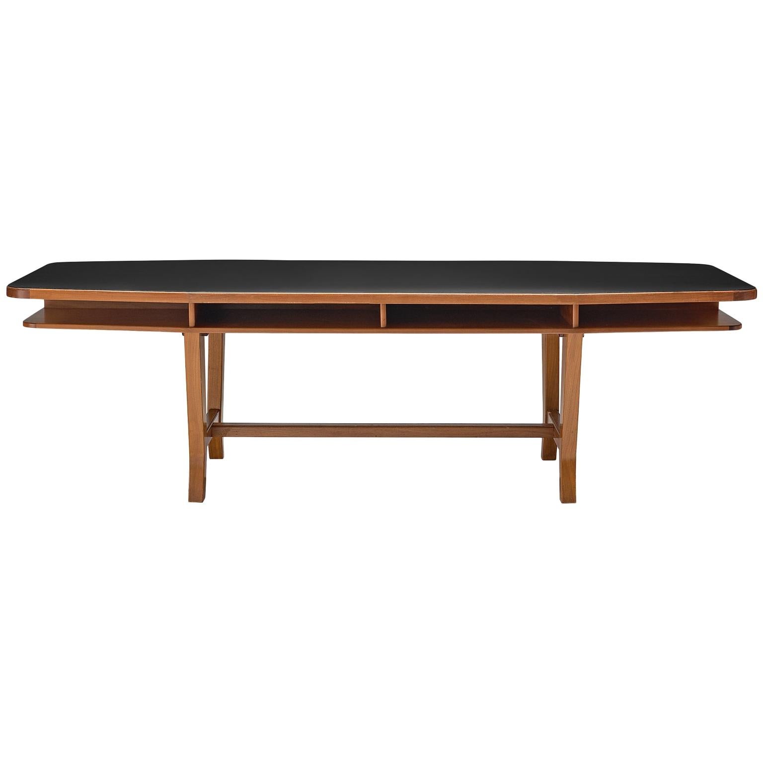 Conference Table with Black Top and Solid Walnut Frame