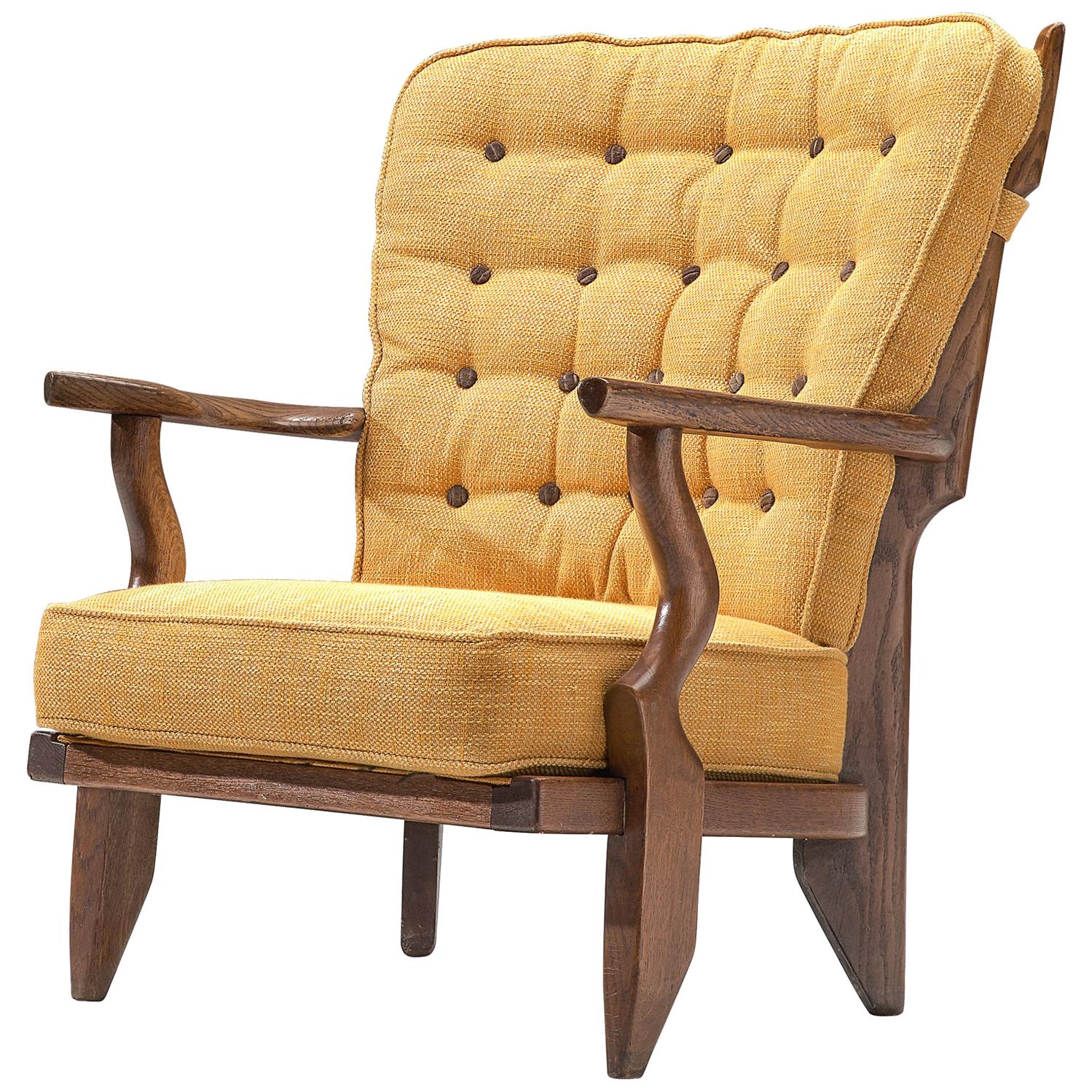Guillerme and Chambron 'Mid Repos' Lounge Chair in Solid Oak