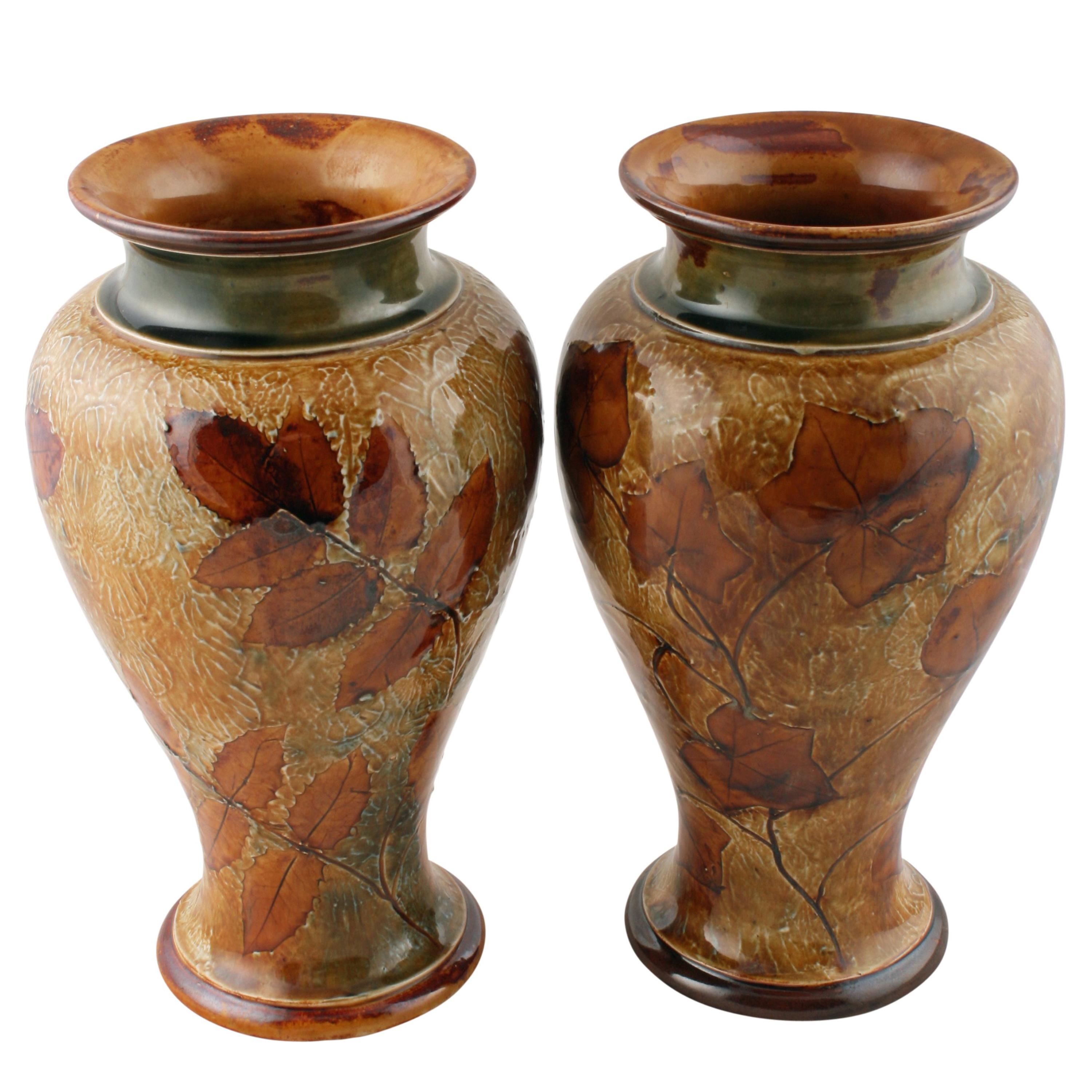 Pair of 19th Century Victorian Royal Doulton  Pottery Vases