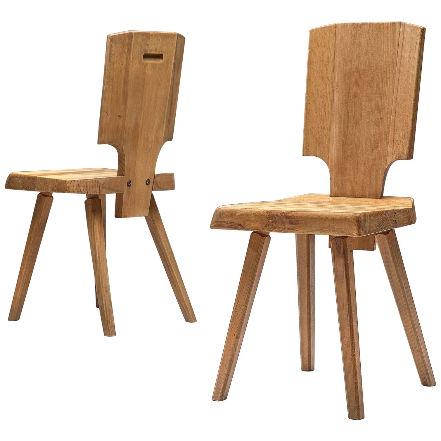 Pierre Chapo Pair of S28 Dining Chairs in Solid Elm