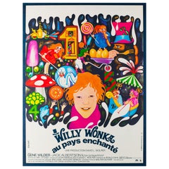 Vintage Willy Wonka and the Chocolate Factory French Film Movie Poster, Bacha, 1971