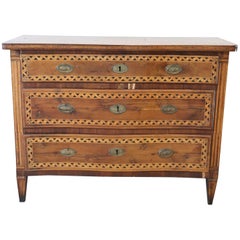 18th Century Italian Louis XVI Walnut Inlay Used Commode or Chest of Drawer