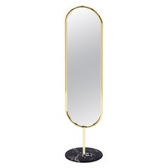 Polished Brass and Nero Marquina Marshmallow Floor Mirror, Royal Stranger
