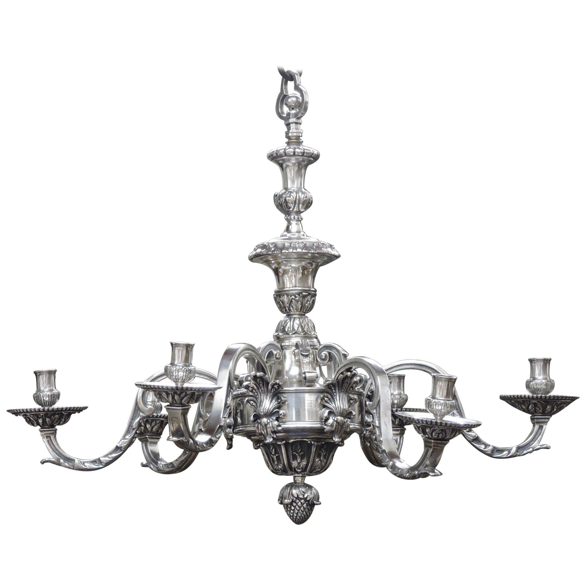 French 19th Century Silvered Bronze Régence Style Chandelier