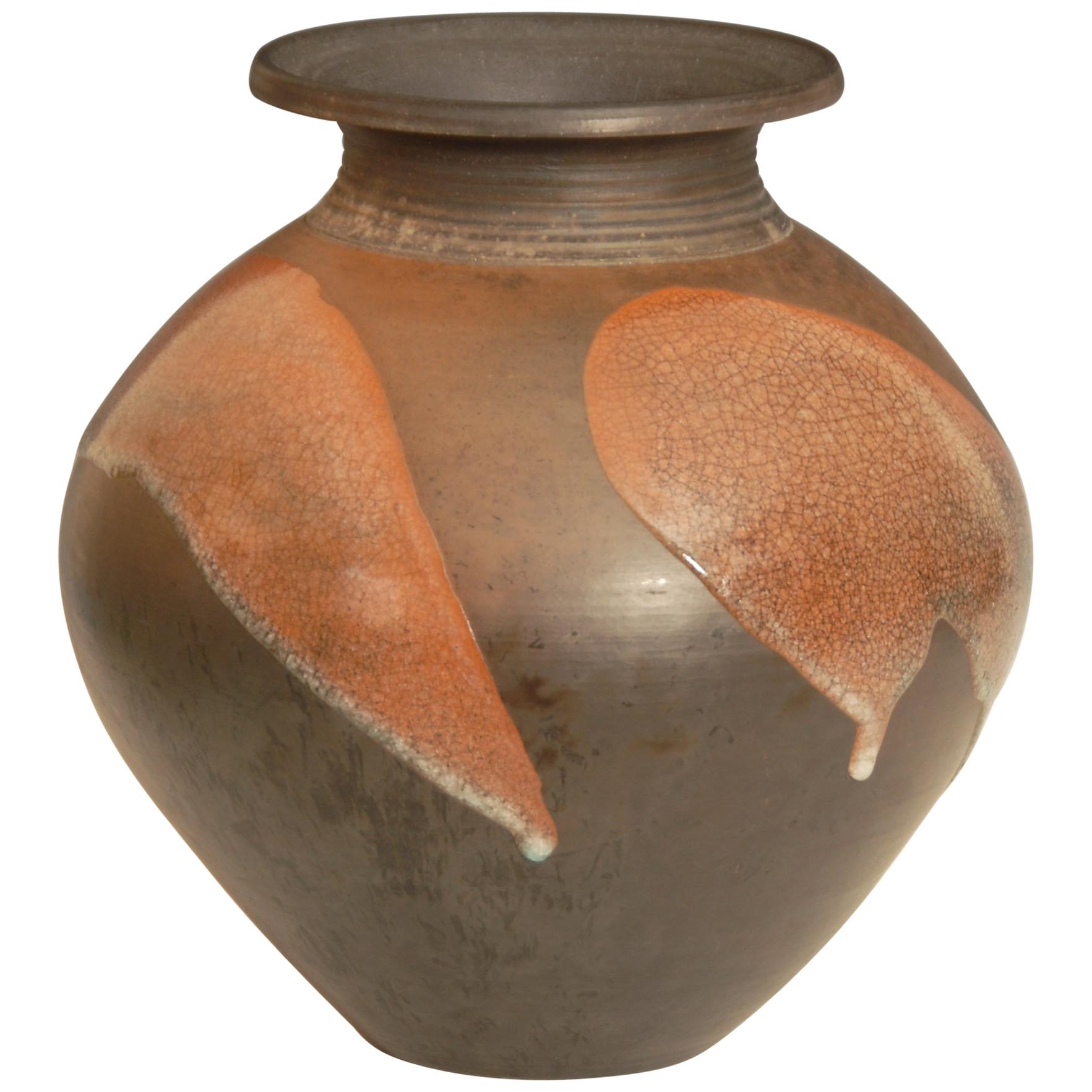 Large Burnished Raku Pot or Vase with Crackle Glaze by Tim Andrews UK For Sale