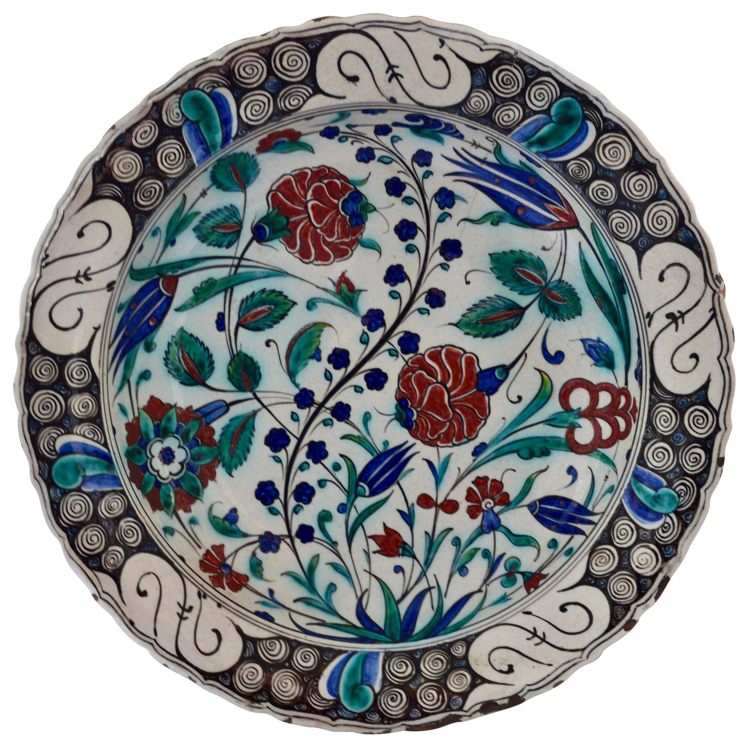 Large 19th Century Italian Iznik Style Faience Charger, Cantagalli, Florence