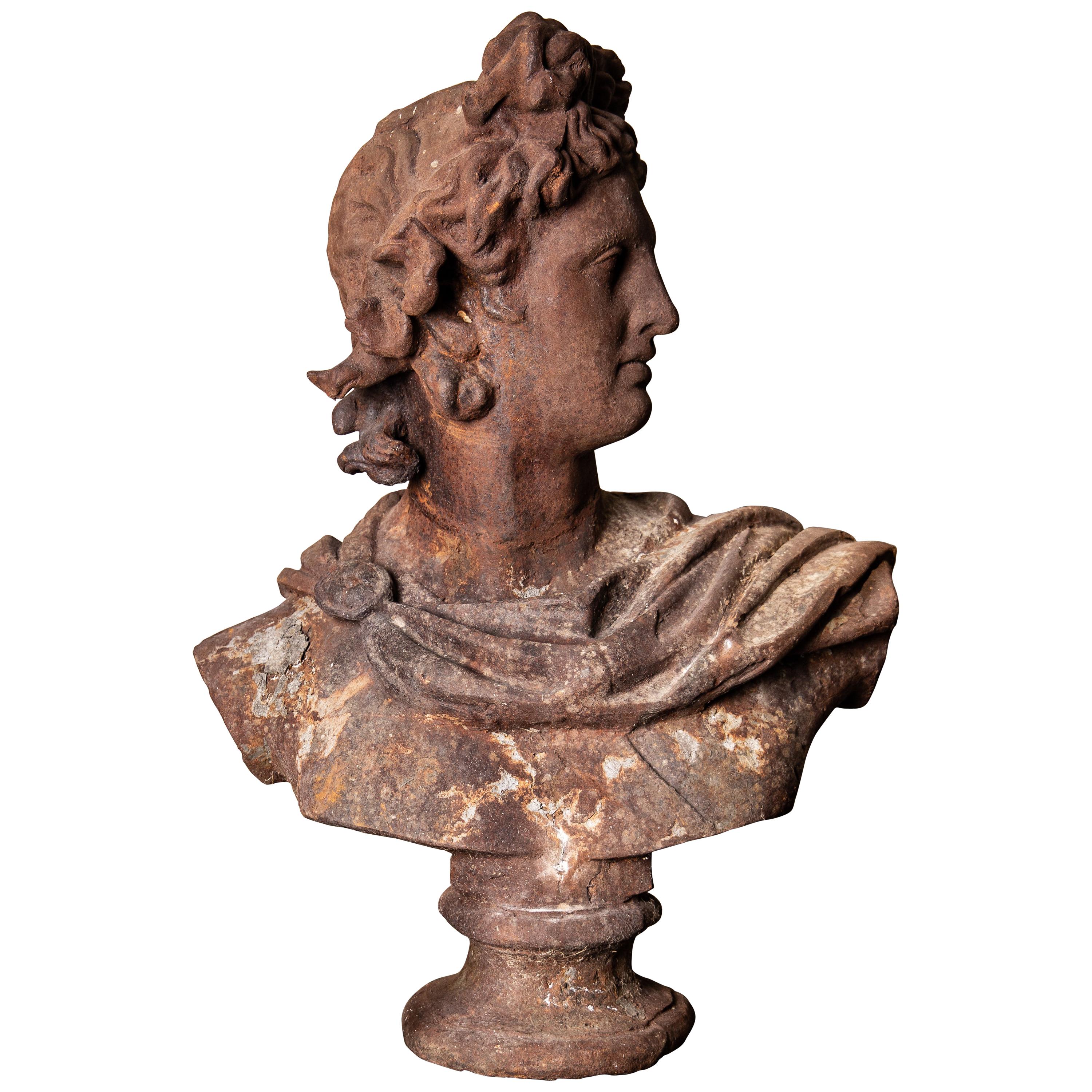 Grand Tour large scale cast iron bust of Apollo Belvedere, Italy, circa 1800