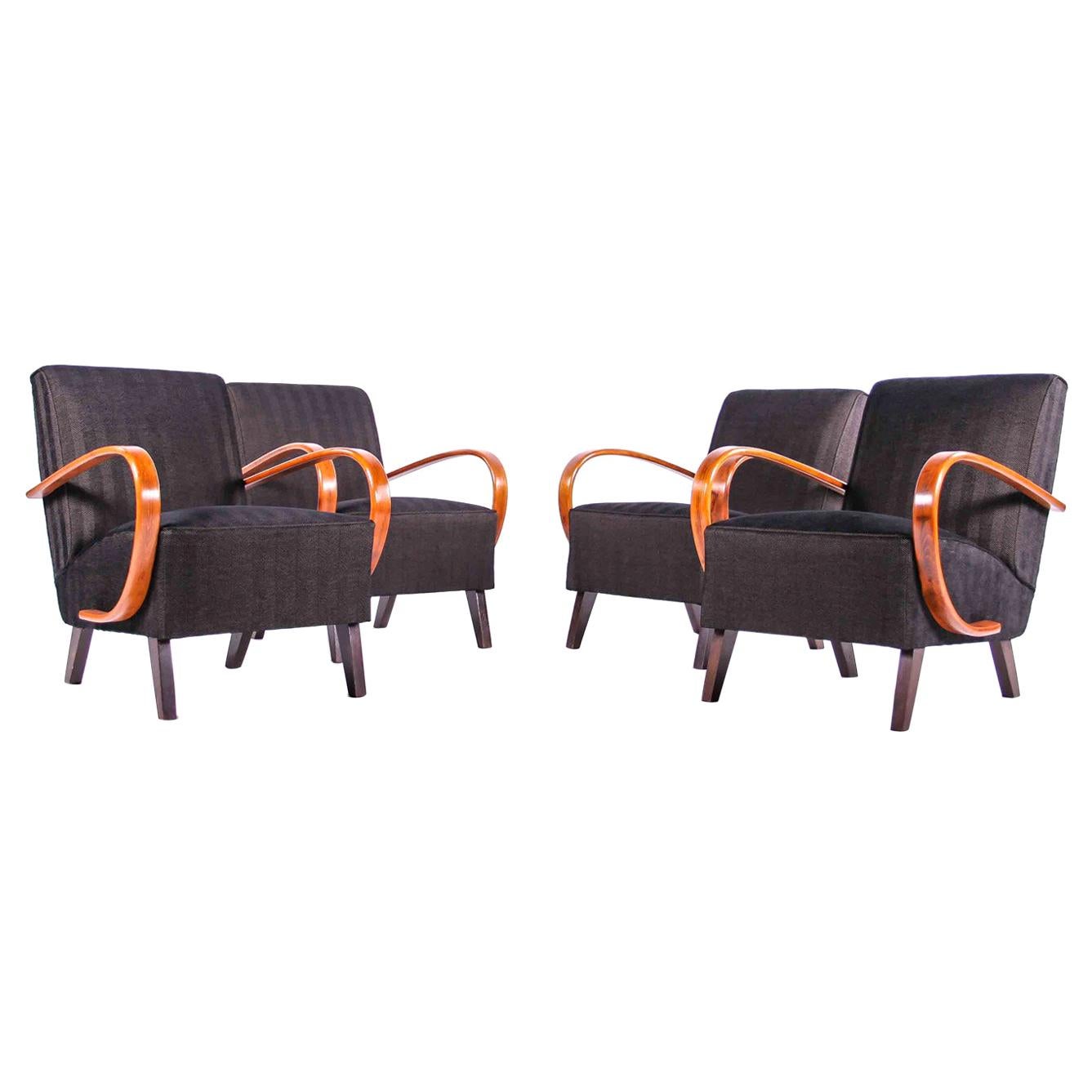 Czech Interwar Avantgard Design Black Armchairs by Jindrich Halabala 'Up Zavody' For Sale