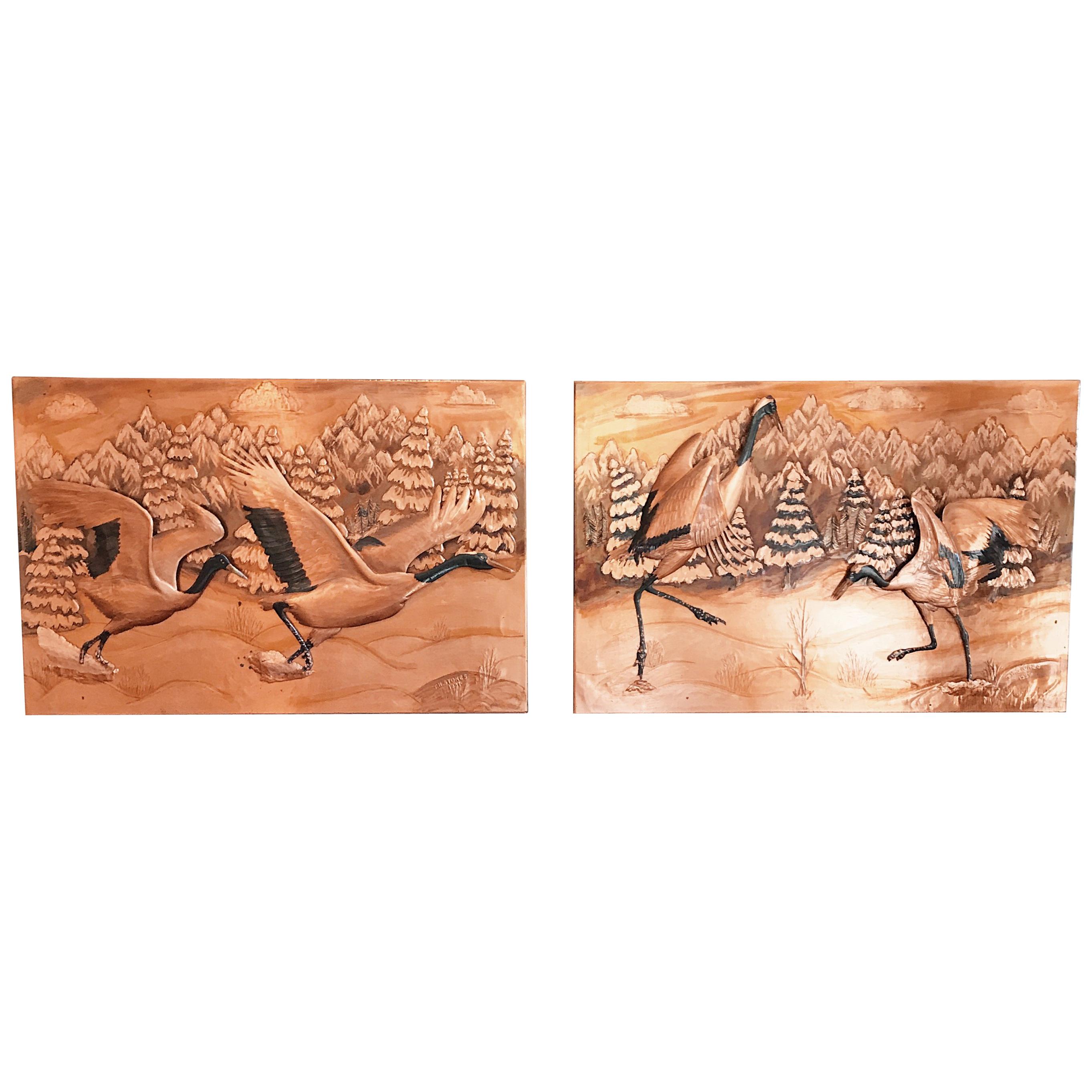 Pair of 3d Copper Art Waterbird Works by Outsider Australian Artist J.H. Stokes For Sale