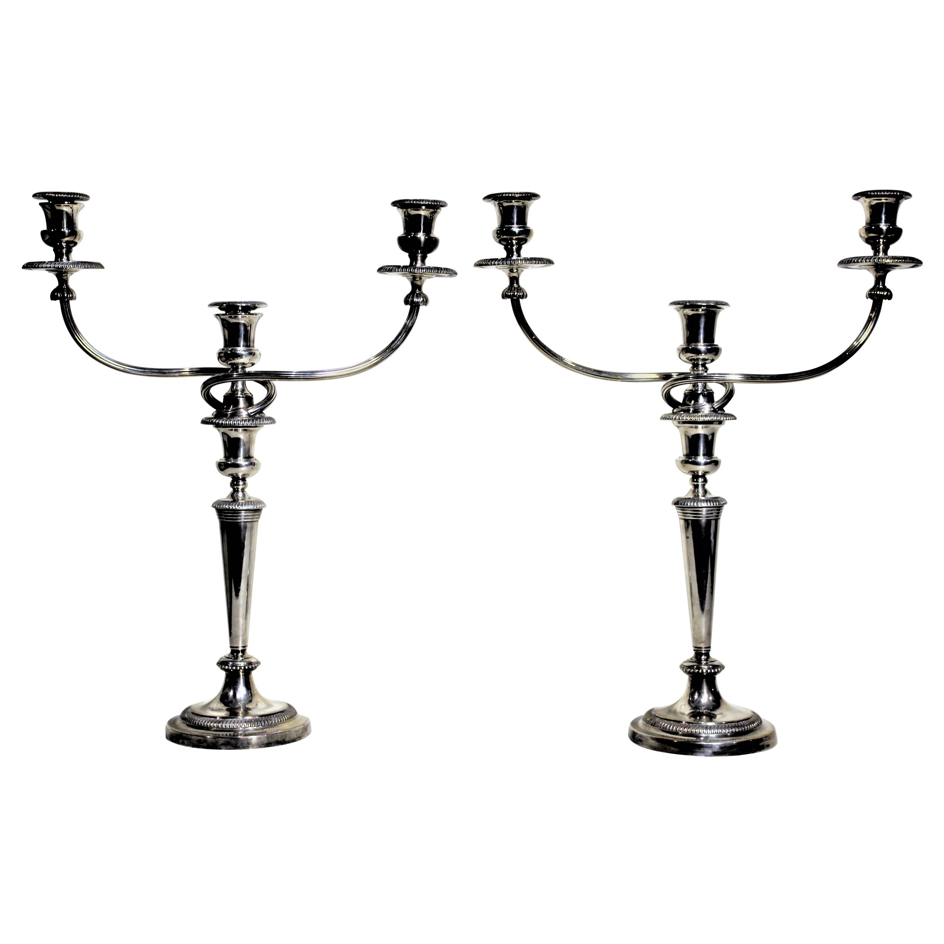 Mathew Bolton Antique Sheffield Silver Plated 3 Branch Convertible Candelabras For Sale