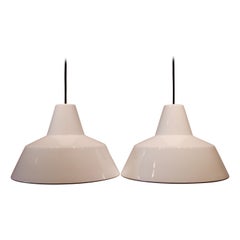 Vintage Pair of White Workshop Lamps Designed by Louis Poulsen from the 1970s