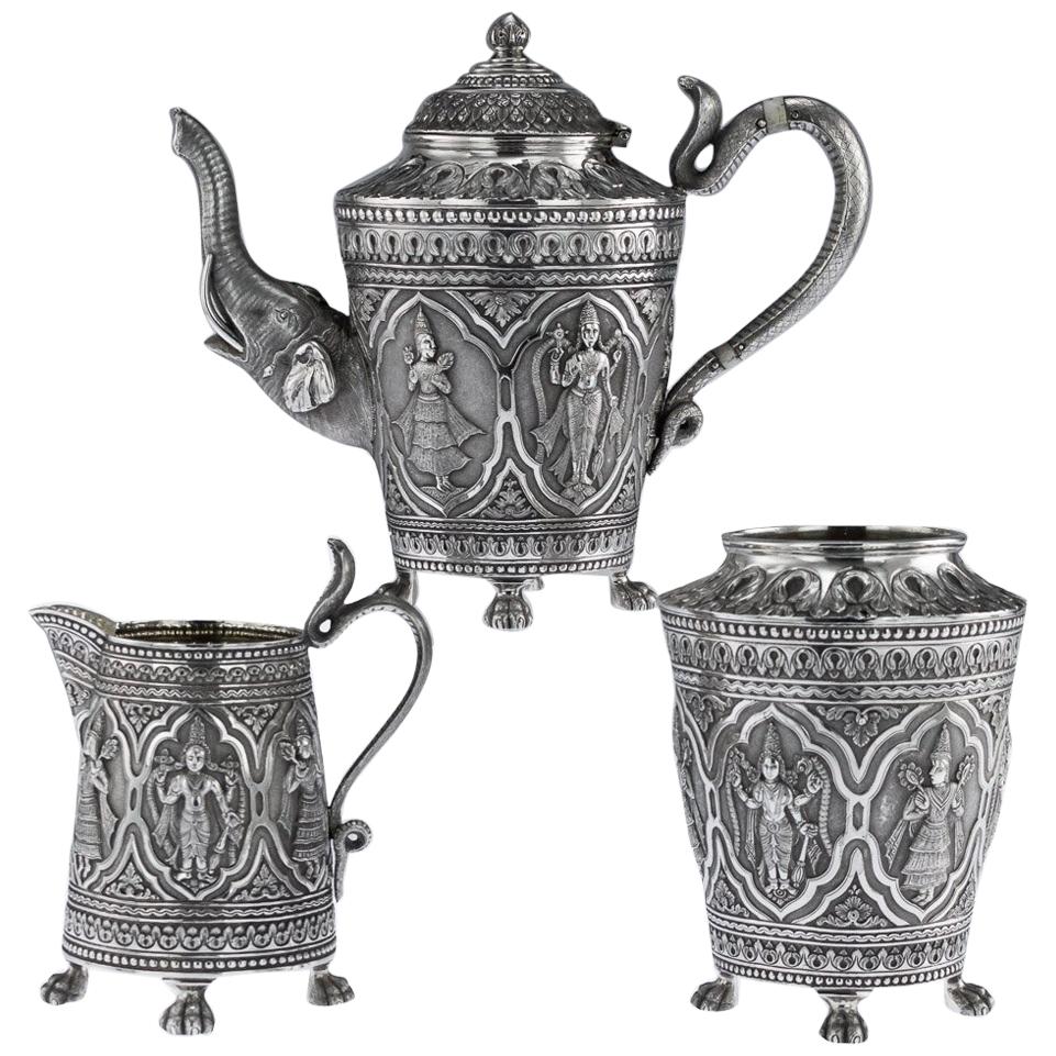 19th Century Indian Solid Silver Tea Set, Cooke and Kelvey, Calcutta, circa 1880