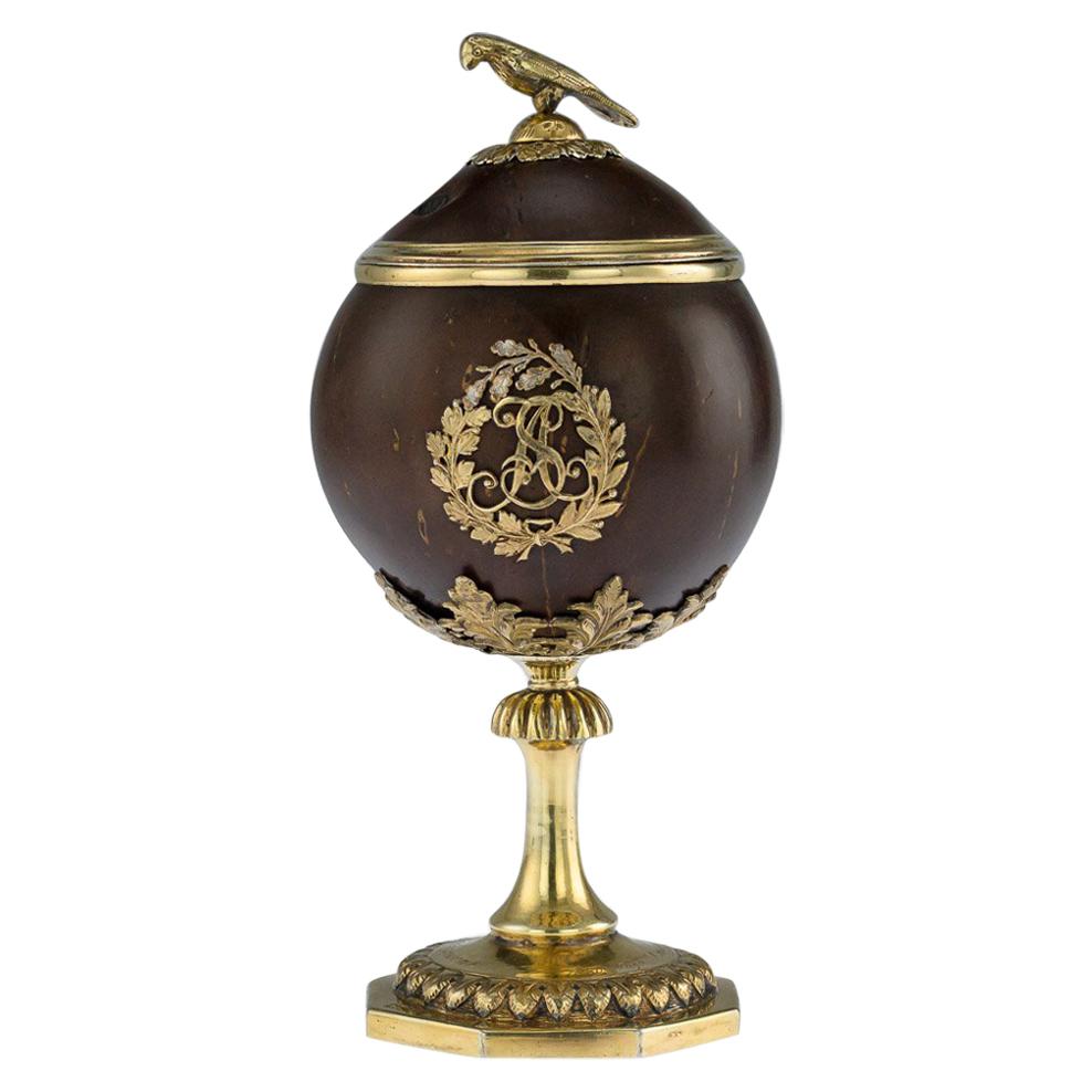 Antique Russian Silver-Gilt Mounted Coconut Lidded Cup, Tula, circa 1825