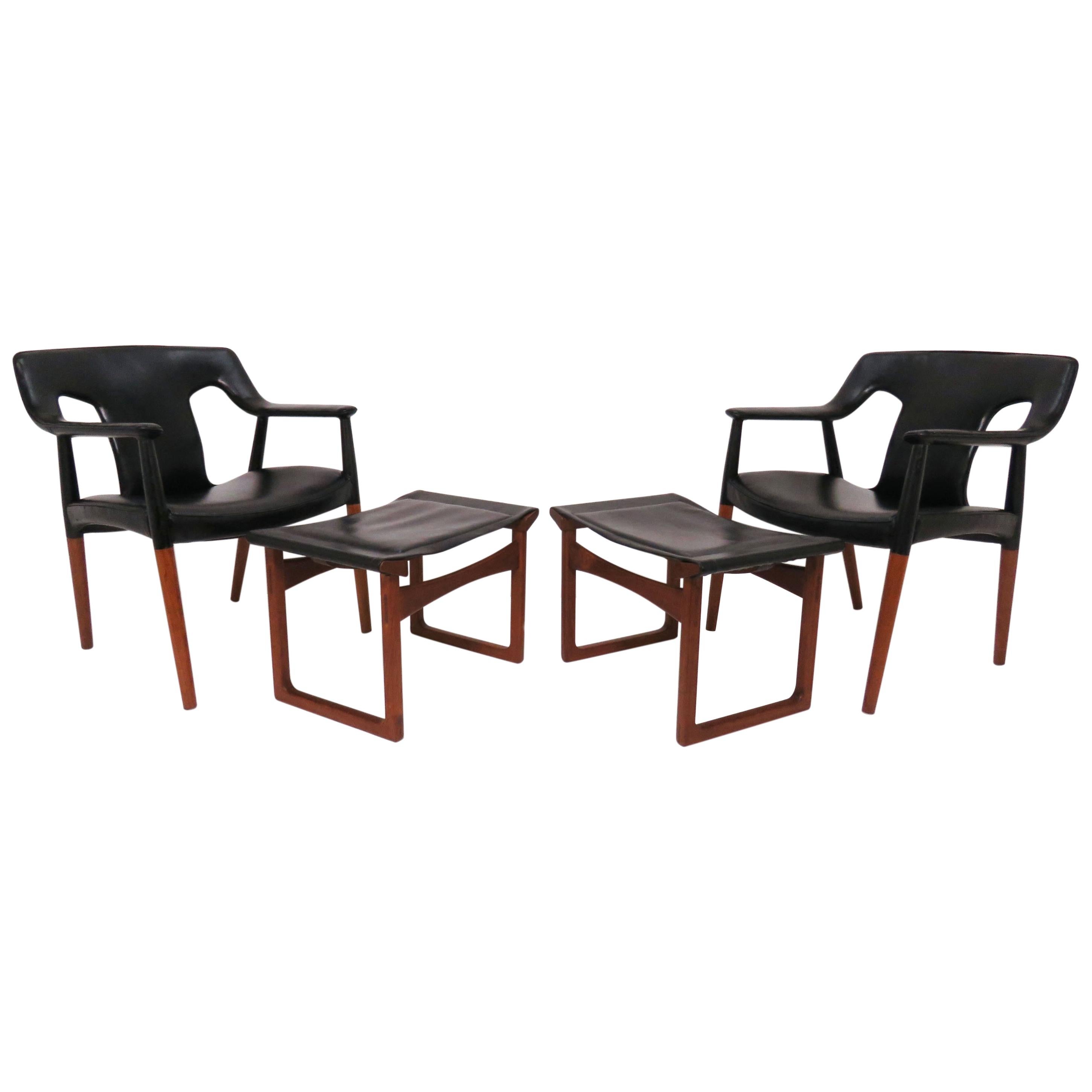 Ejner Larsen and A. Bender Madsen Danish Teak Lounge Chair and Ottoman Set