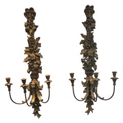 Spectacular Antique Pair of Carved Giltwood Italian Sconces