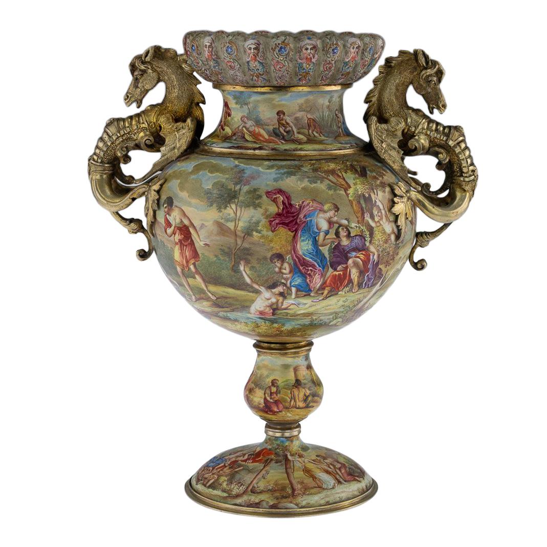 19th Century Austrian Solid Silver-Gilt & Enamel Vase, Hermann Bohm, circa 1880