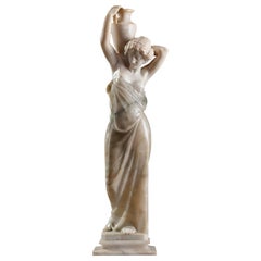 19th Century Orientalist Sculpture in Alabaster Woman Carrying a Jar