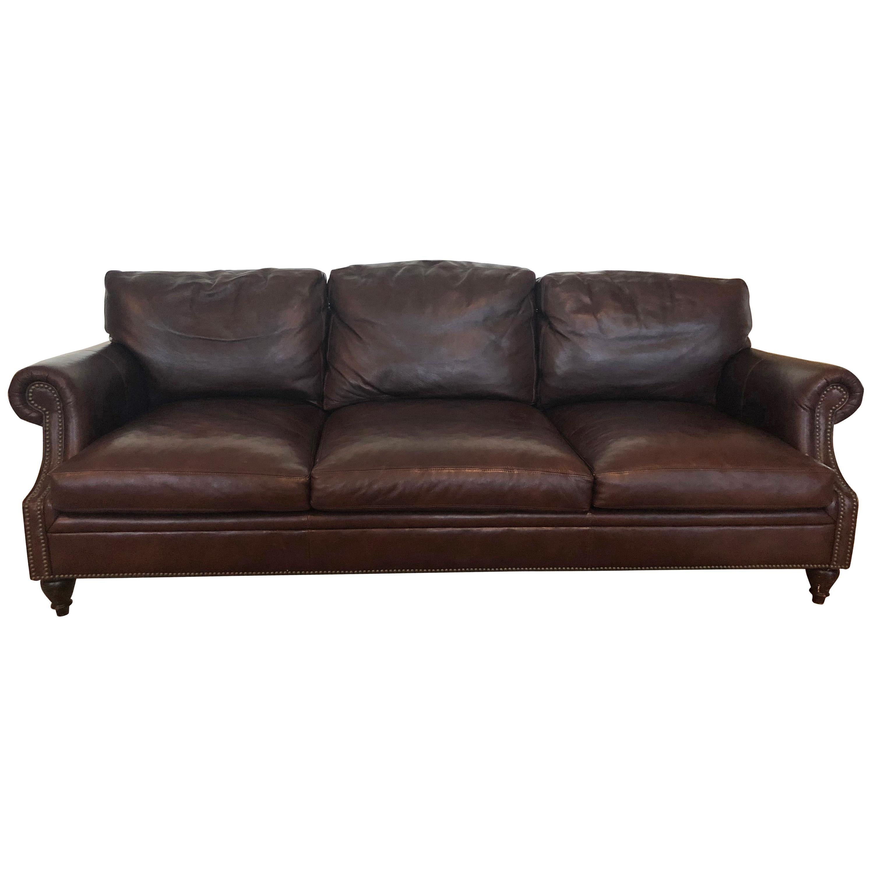 Luxurious Dark Brown Leather Ralph Lauren Sofa