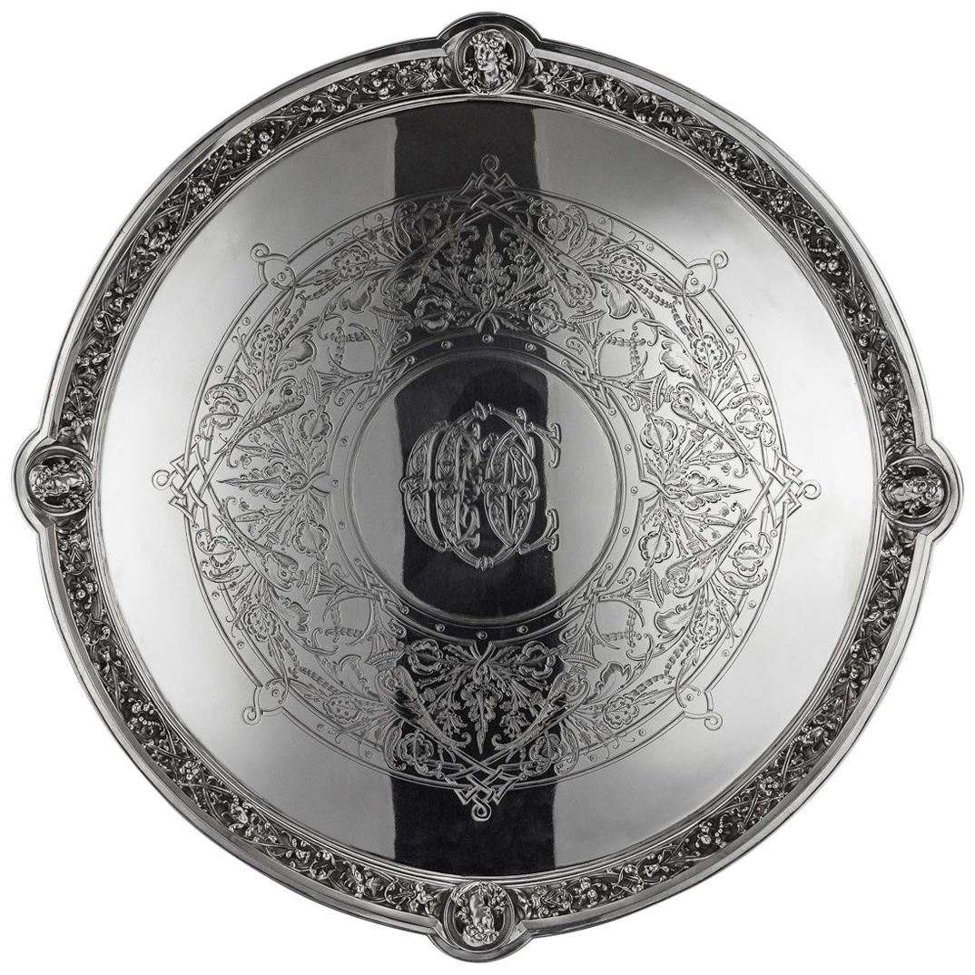 19th Century Victorian Solid Silver Salver, Hunt & Roskell, London, circa 1873