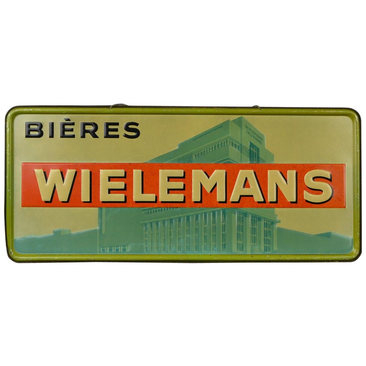 1930s Tin Advertising Sign for Belgian Beer Wielemans