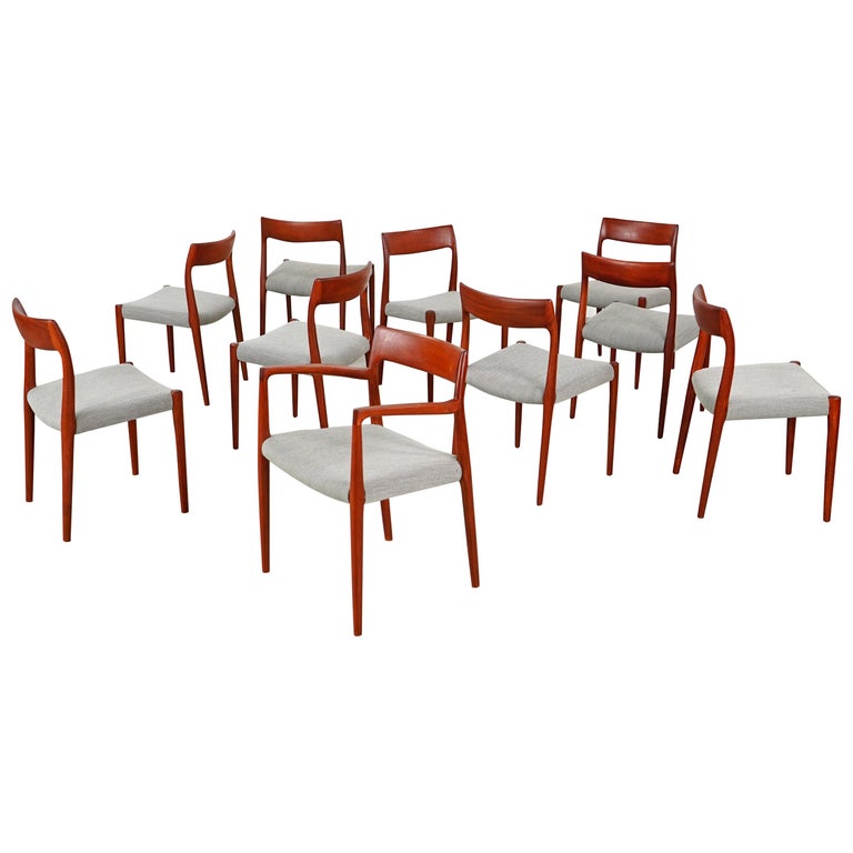 Set of Ten Teak Dining Chairs, Mod 77, Designed by Niels O. Møller For Sale
