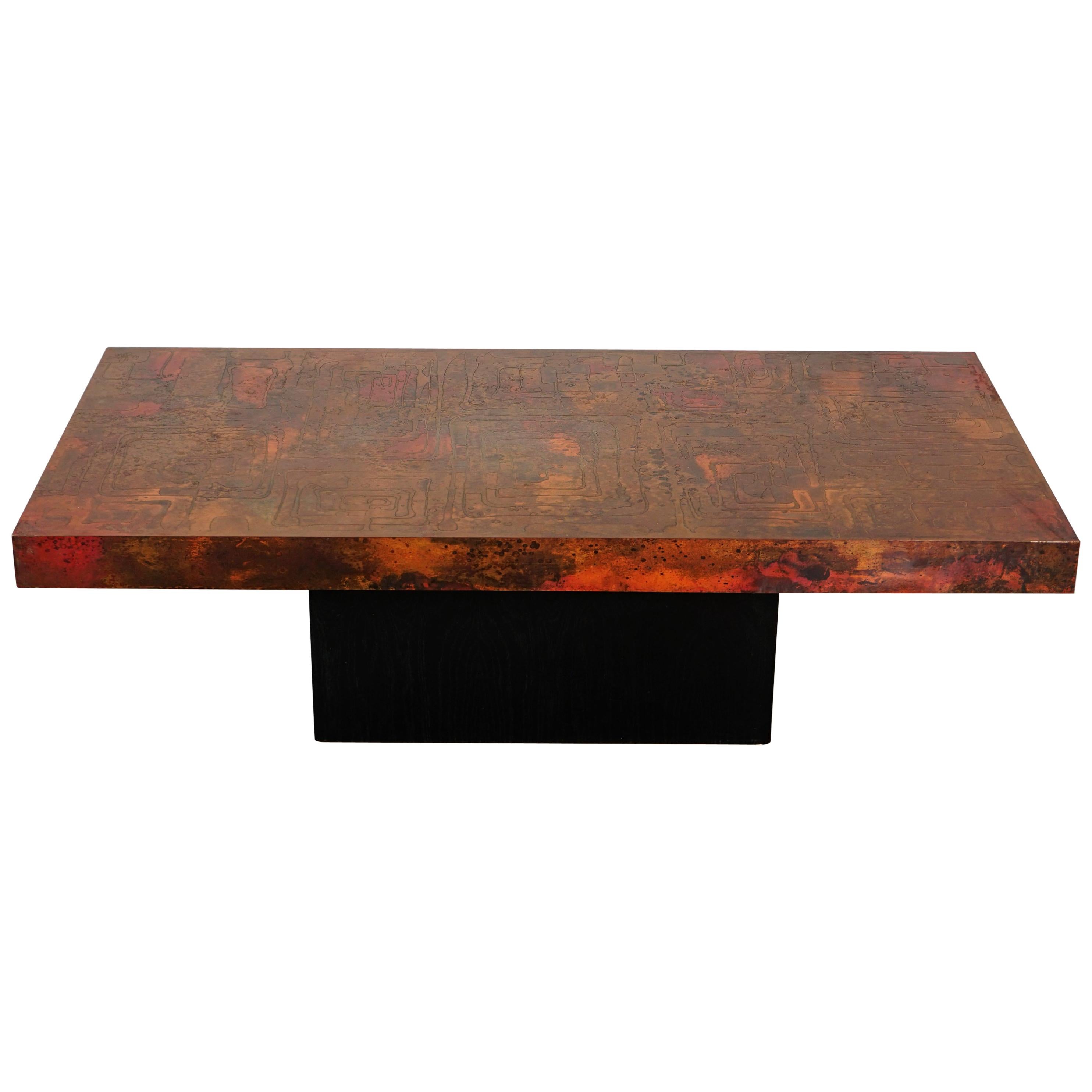 Etched and Fire Oxidized Copper Coffee Table by Bernhard Rohne, 1960s For Sale