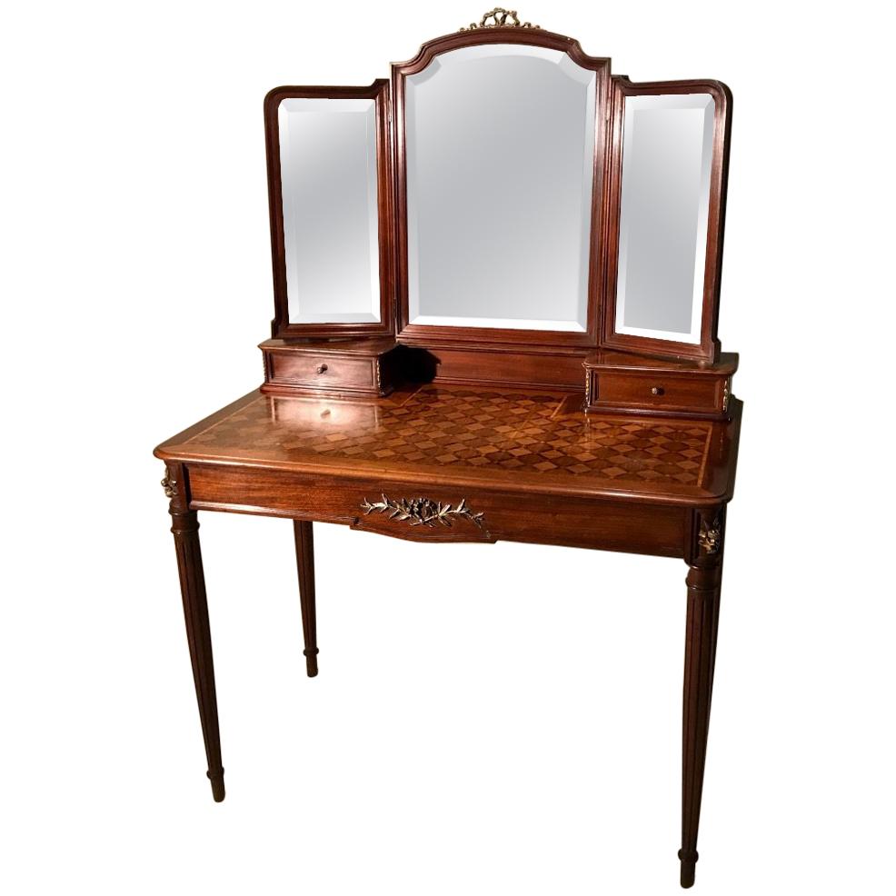 Late 19th Century French Mahogany and Geometric Marquetry Dressing Table