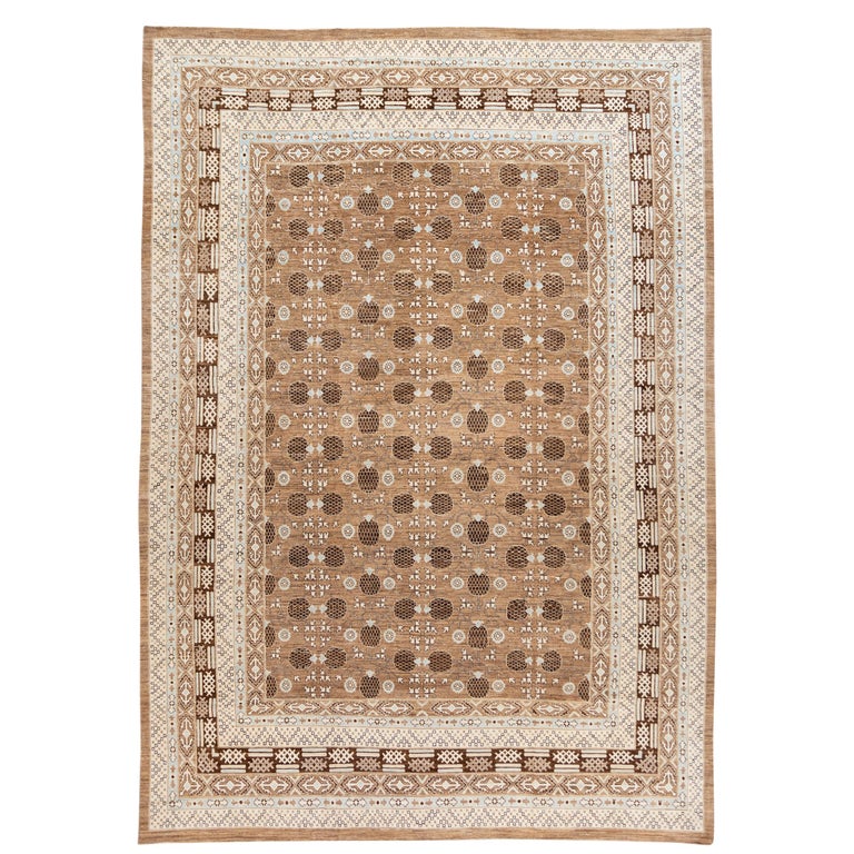 Contemporary Oversize Brown Pale Blue And Ivory Khotan Style Wool Area Rug Contemporary Oversize Brown Pale Blue And Ivory Khotan Style Wool Area Rug