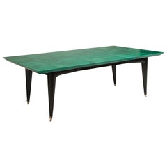 Emerald Goatskin Table Black Wood Legs Attribution to Aldo Tura, Italy, 1970s