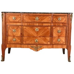 Early 19th Century Pale Rosewood Commode with Original Marble Top & Brass Mounts