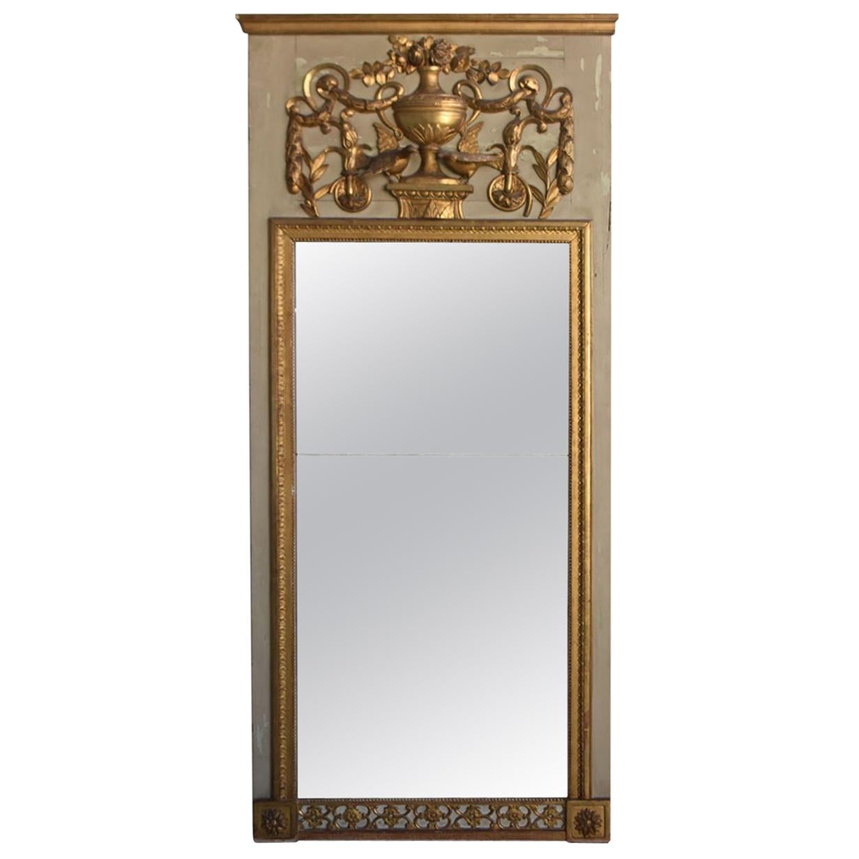 Late 18th Century Lacquered Wood and Gilded Trumeau Mirror