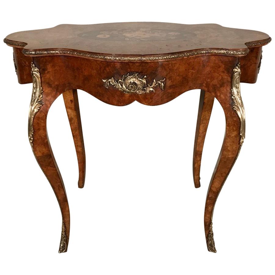 19th Century French Louis XV Style Burr Walnut Centre Table with Marquetry