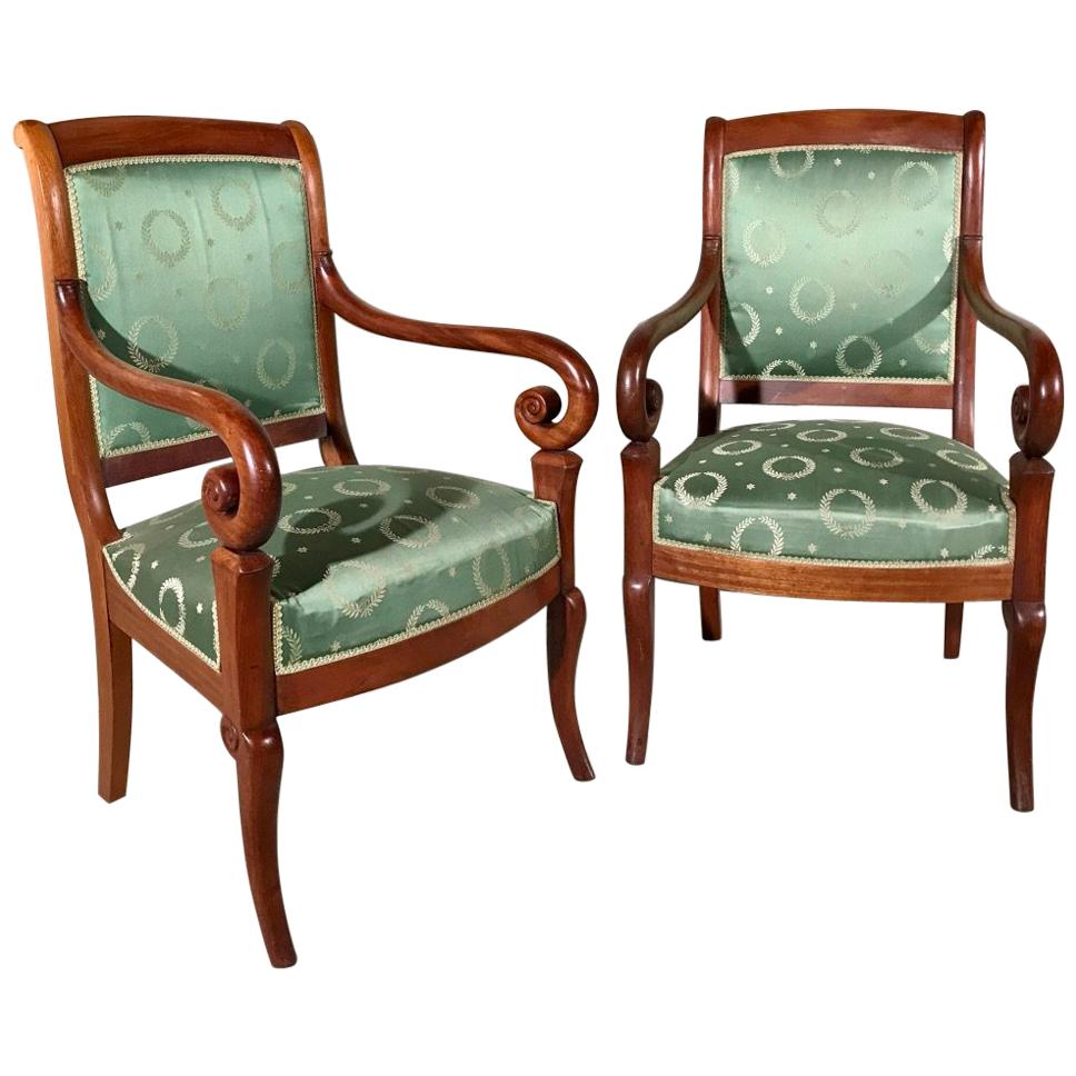 19th Century French Empire Style Armchairs with Vintage Upholstery