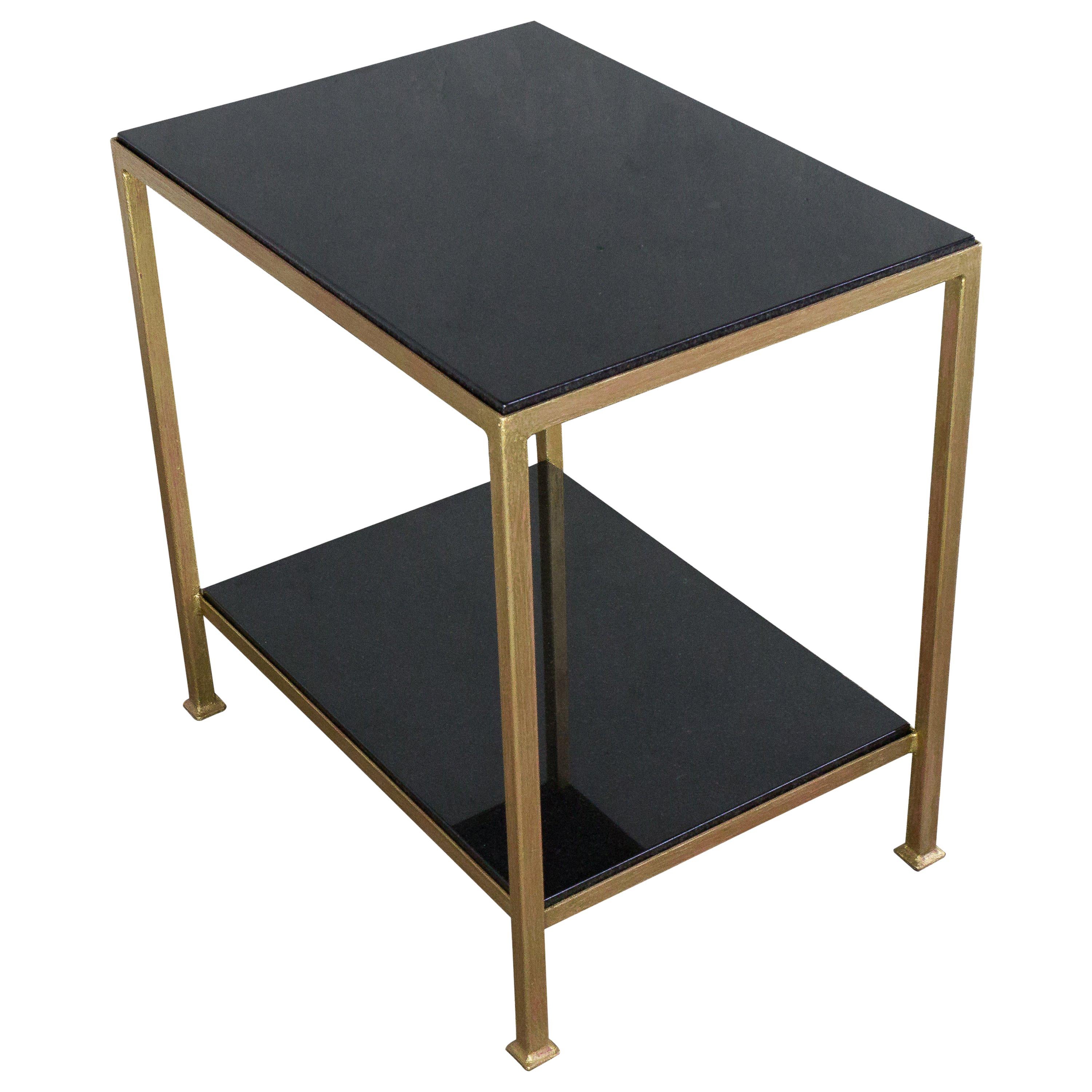 Marcelo Iron End Table with Polished Granite Surface For Sale