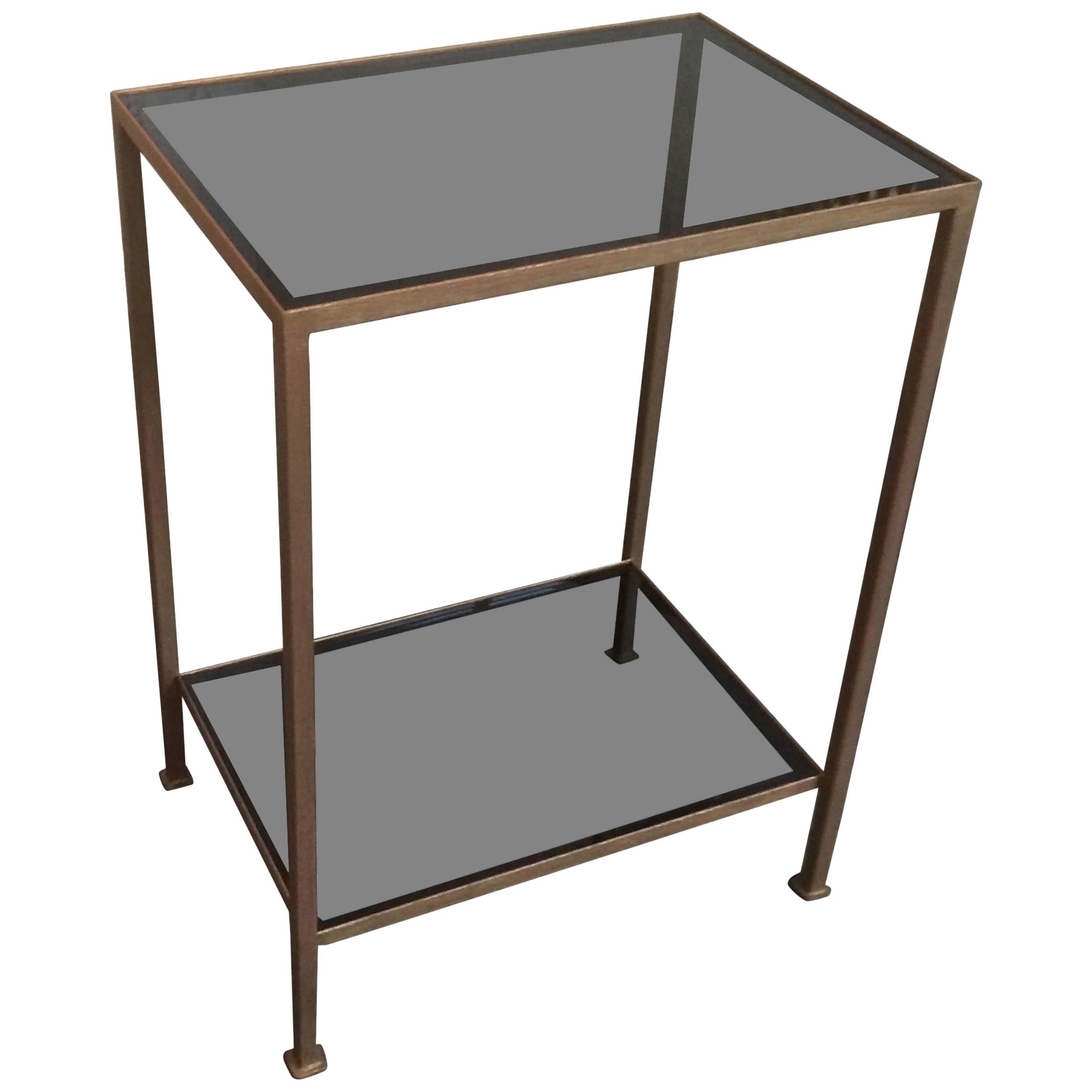 Marcelo Iron End Table with Grey Glass Shelves