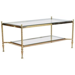 French Brass Midcentury Two-Tier Coffee Table in the Style of Maison Jansen