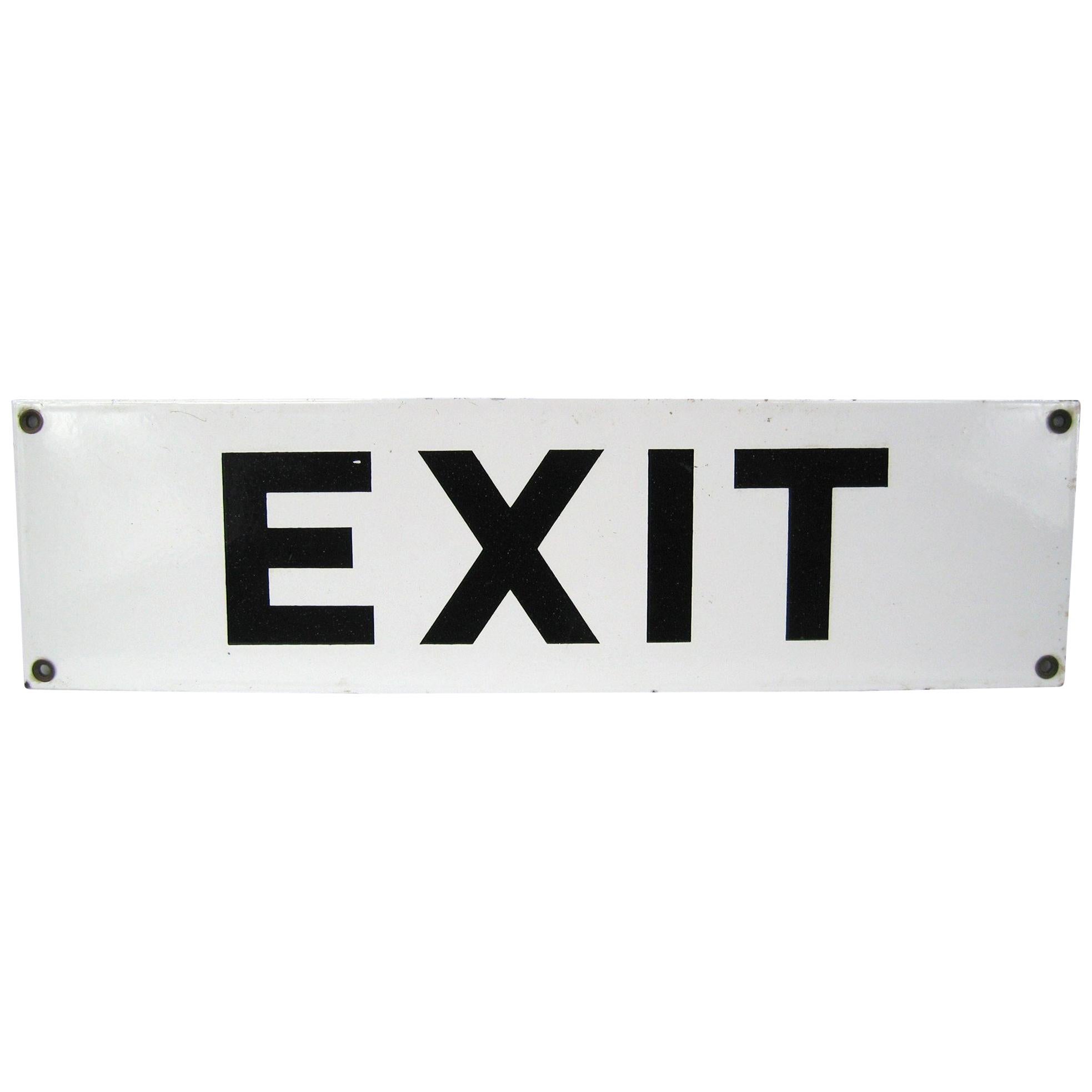 1940s Vintage Black and White Porcelain EXIT Sign