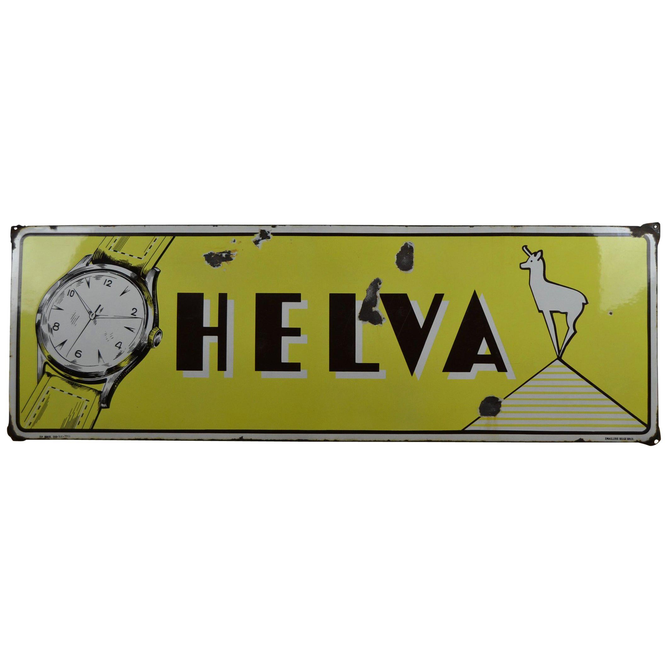 1950s Enamel Advertising Sign Helva Watches Switzerland