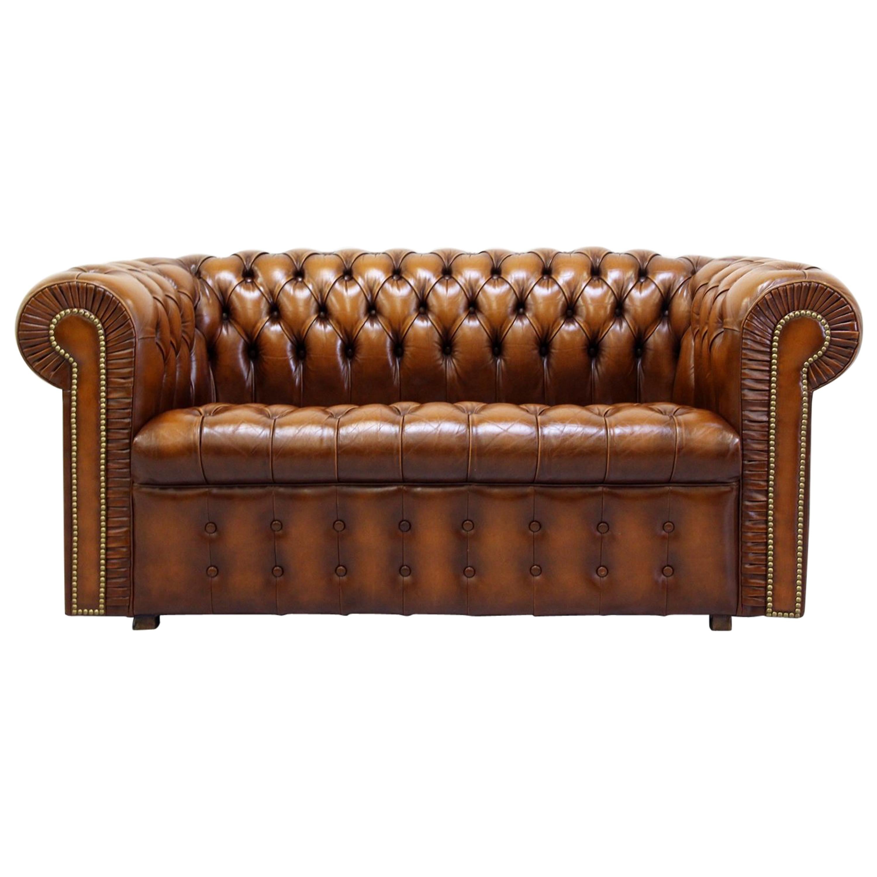 Chesterfield Sofa Leather Antique Vintage Couch English Real Leather For Sale