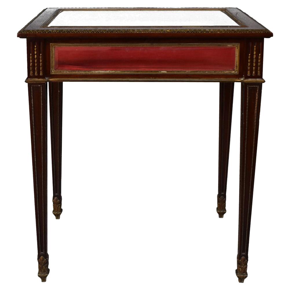 19th Mahogany Vitrine-Table in Louis XVI Style For Sale