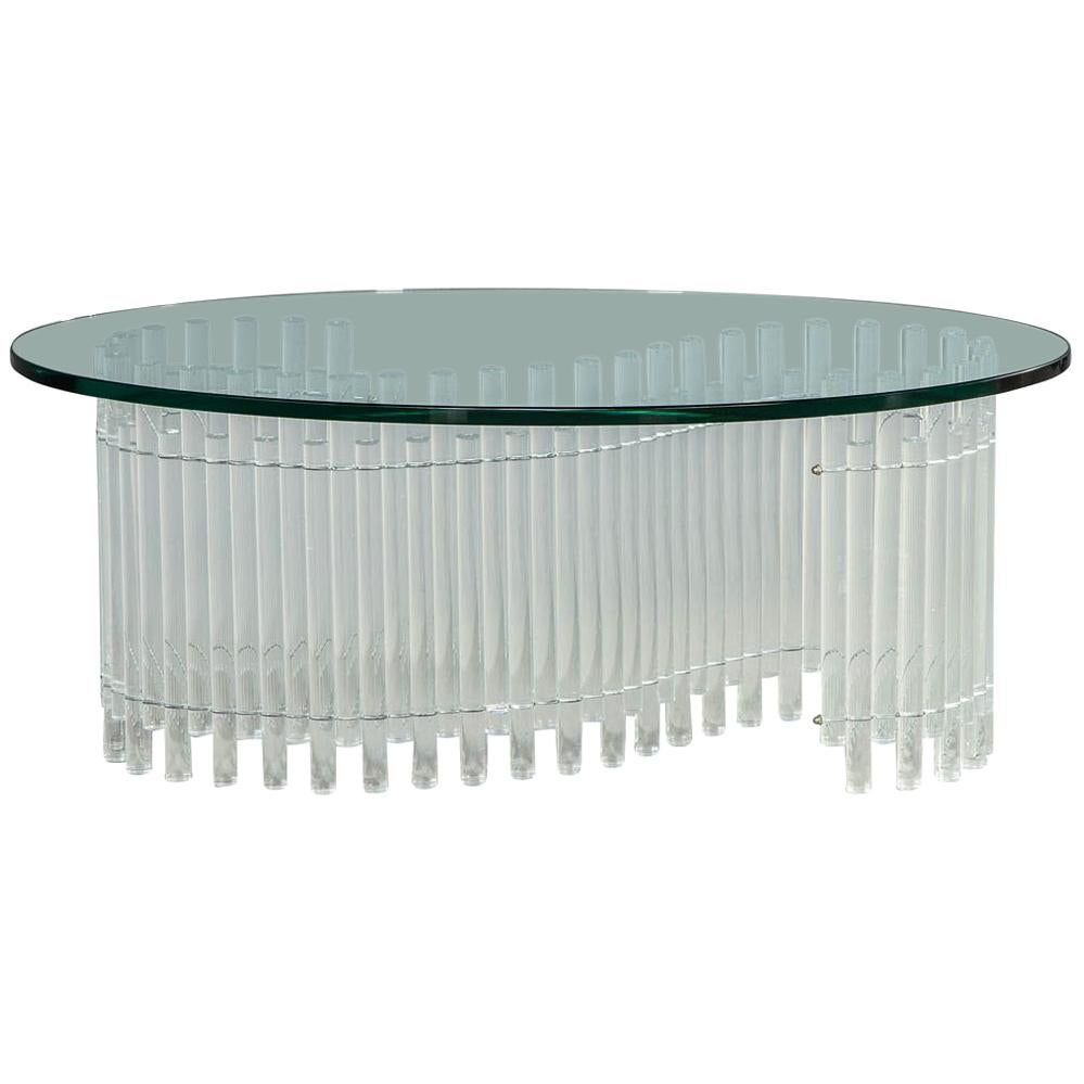Vintage Acrylic Tambour Style Oval Cocktail Table