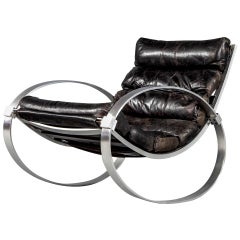 Hans Kaufeld Leather and Brushed Aluminium Mid-Century Modern Rocking Chair