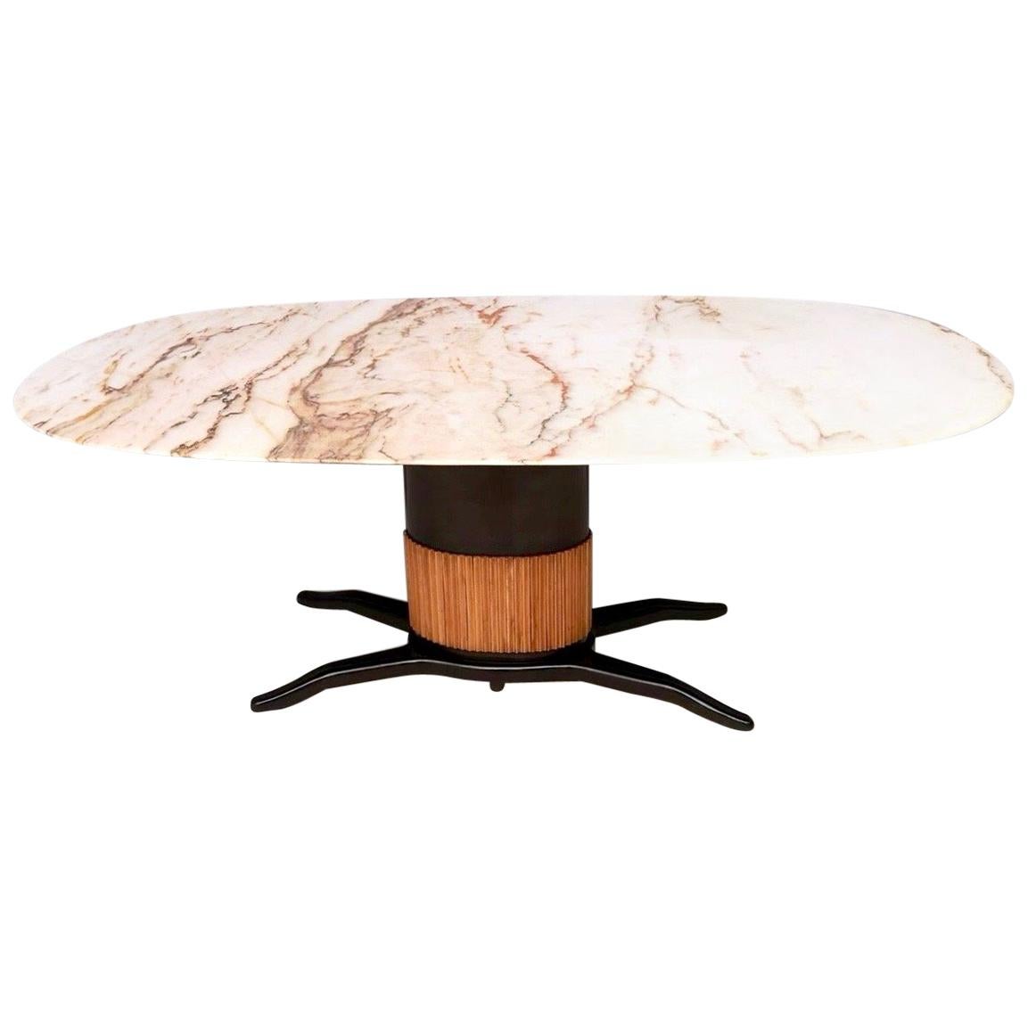 Dining Table Ascribable to Paolo Buffa with a Pink Marble Top, Italy, 1950s