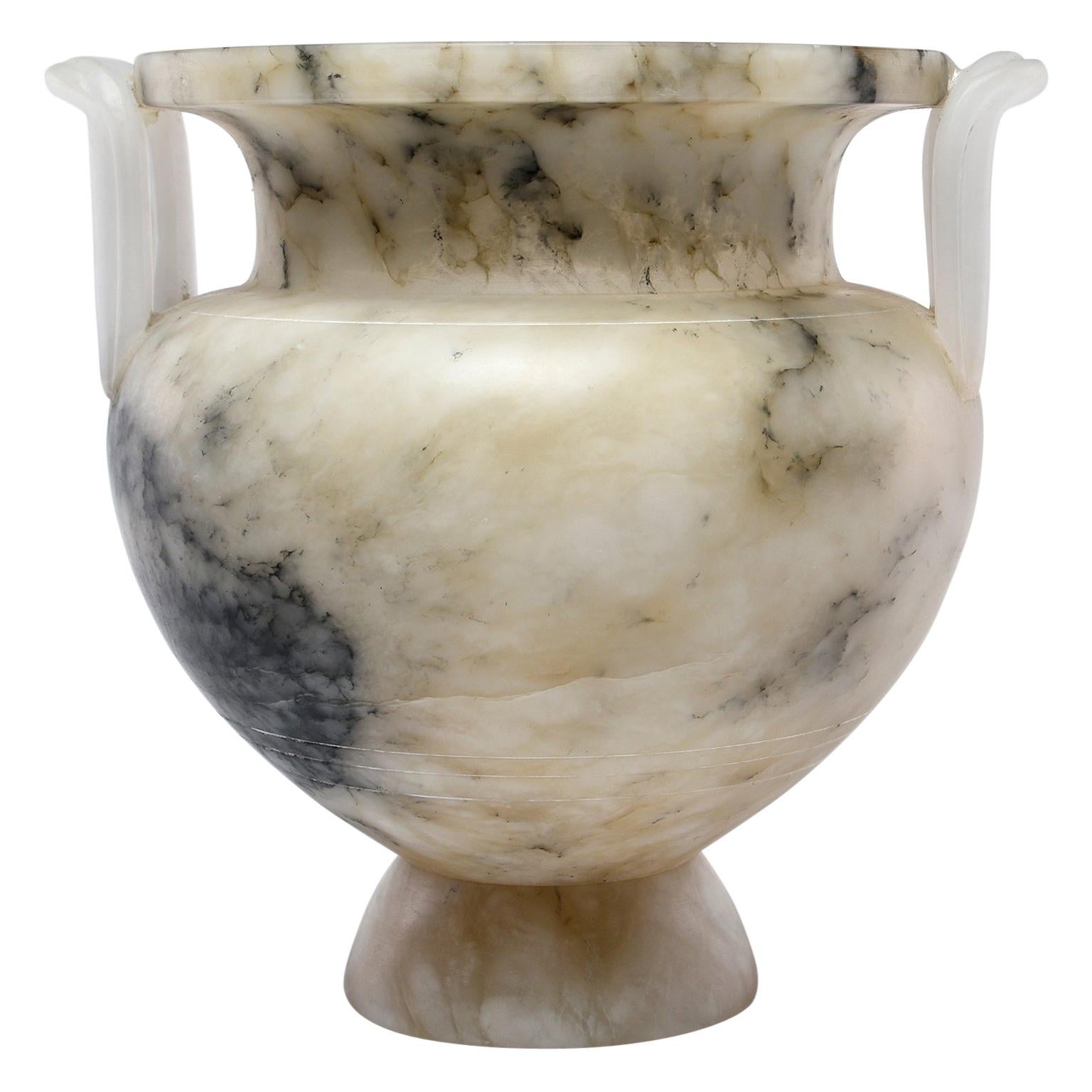New Italian Carved Alabaster Vase with Handles