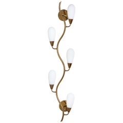 Midcentury Brass and Frosted Glass Shade Wall Light, Italy 1950s